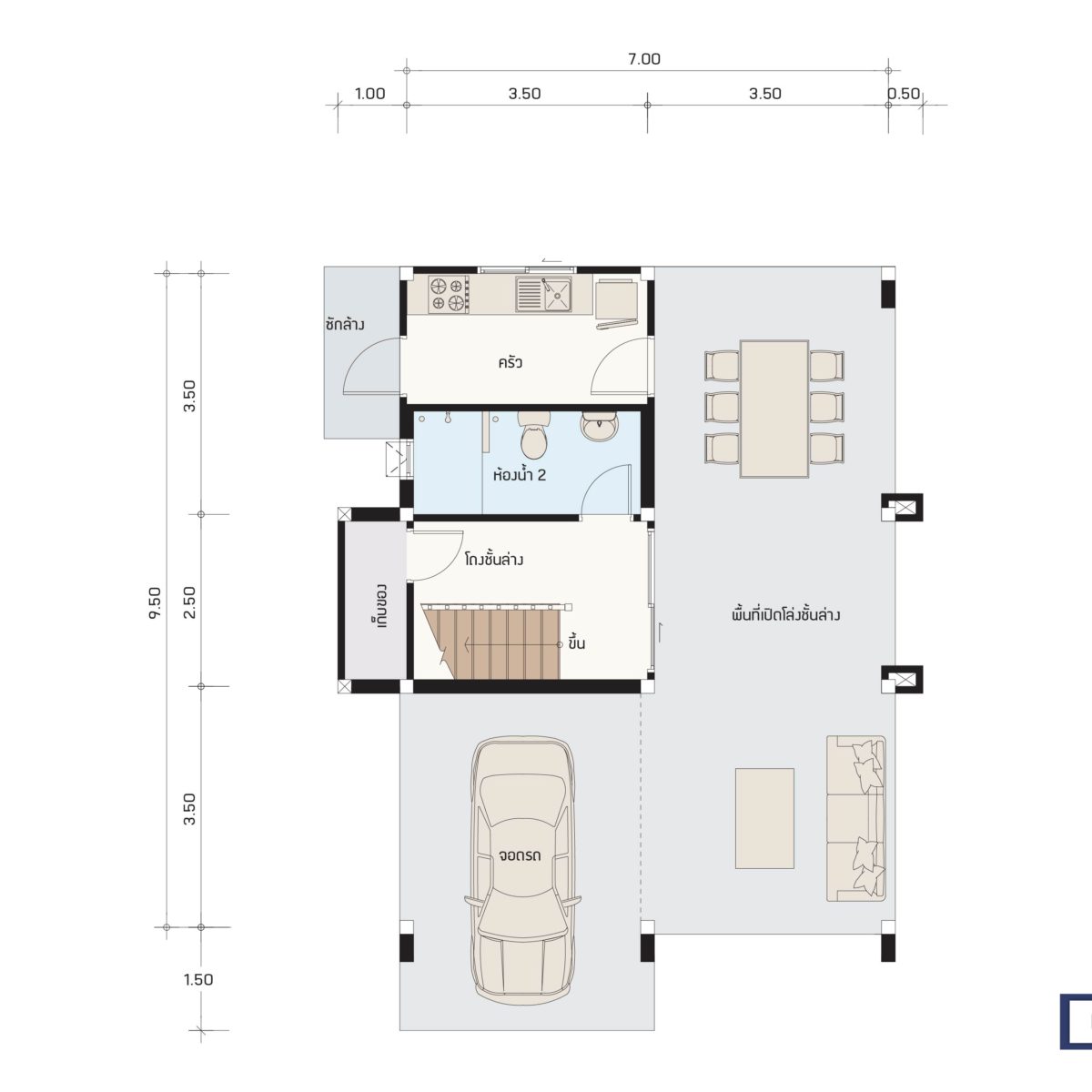 บริษัทรับสร้างบ้าน แปลนบ้าน FLOW 168 ชั้น 1