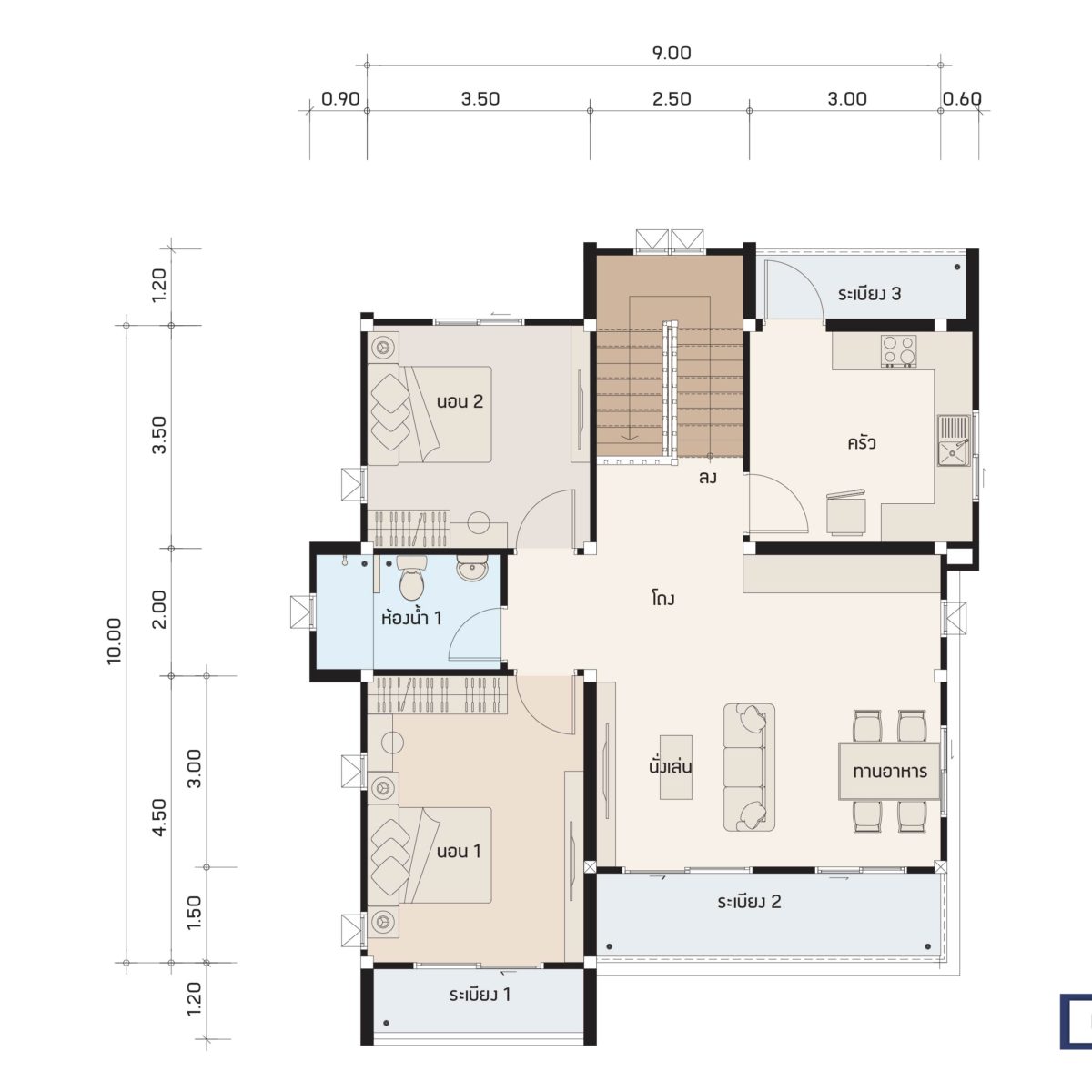 บริษัทรับสร้างบ้าน แปลนบ้าน FLOW 220 ชั้น 2