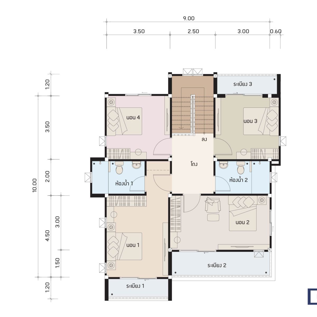 บริษัทรับสร้างบ้าน แปลนบ้าน FLOW 221 ชั้น 2