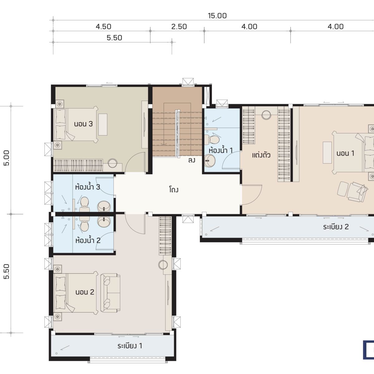 บริษัทรับสร้างบ้าน แปลนบ้าน FLOW 258 ชั้น 2