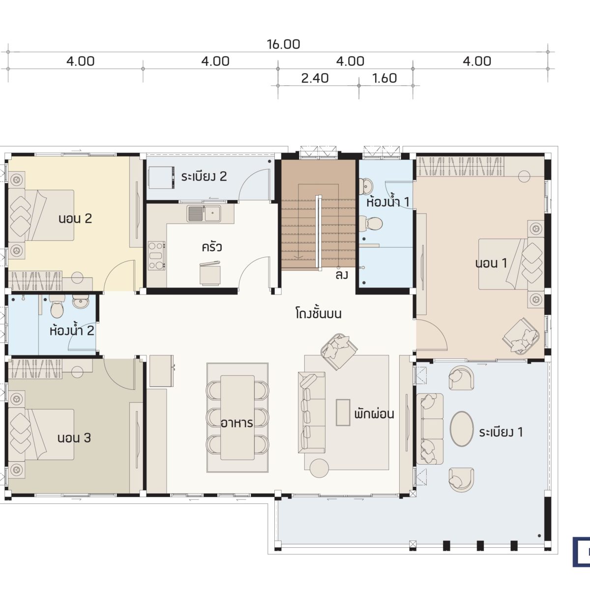 บริษัทรับสร้างบ้าน แปลนบ้าน FLOW 368 ชั้น 2