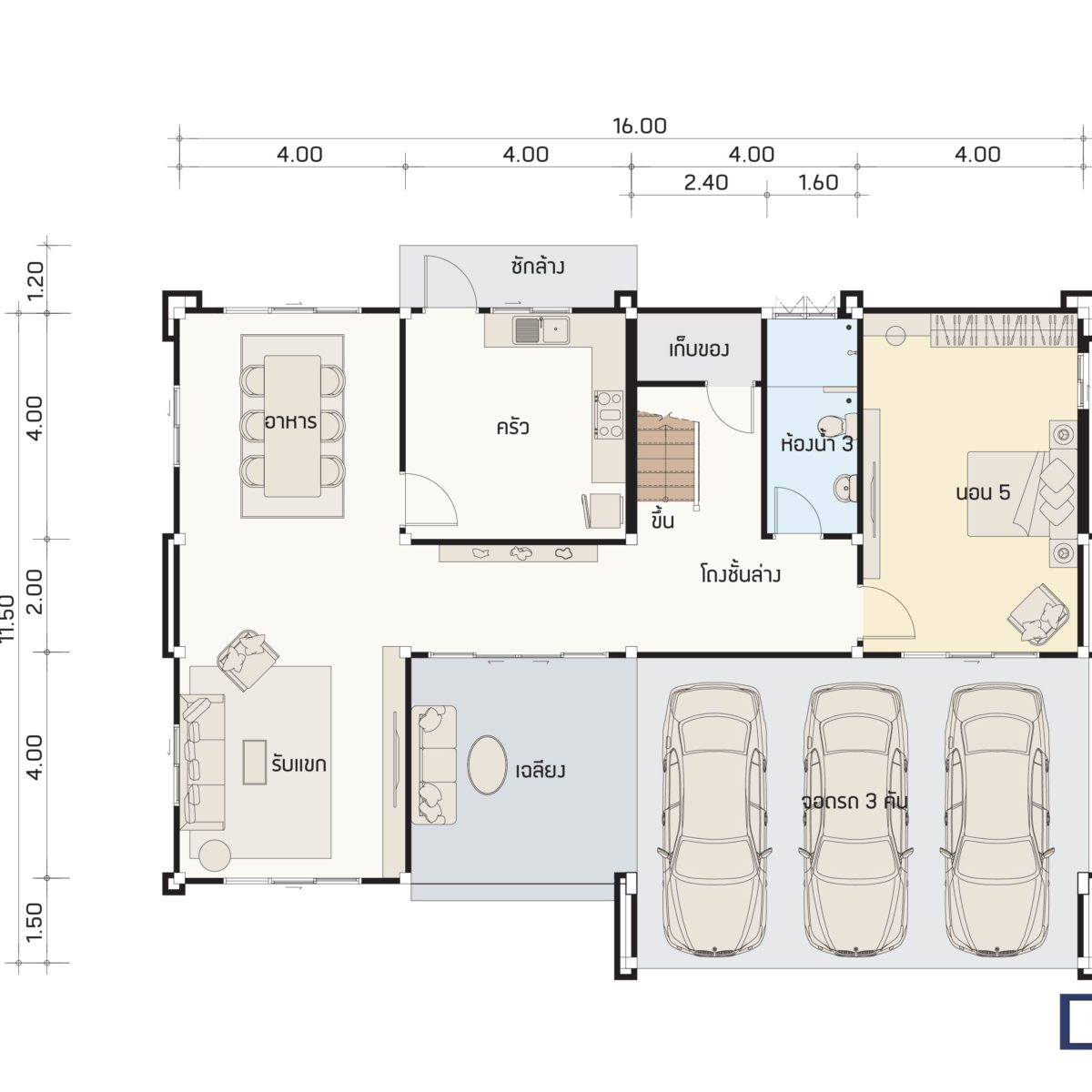 บริษัทรับสร้างบ้าน แปลนบ้าน FLOW 375 ชั้น 1