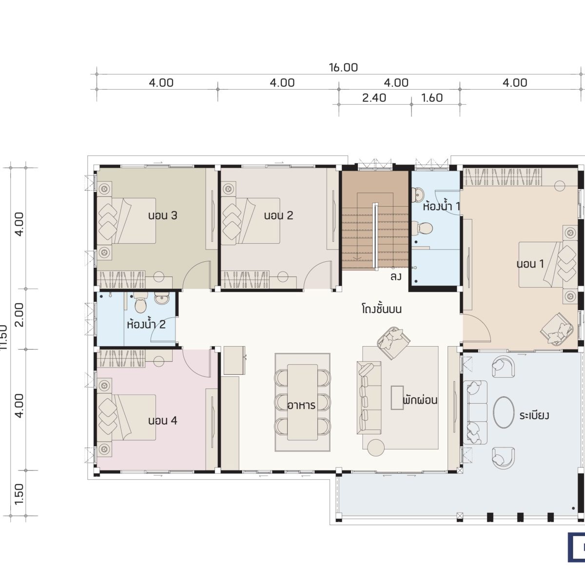 บริษัทรับสร้างบ้าน แปลนบ้าน FLOW 375 ชั้น 2